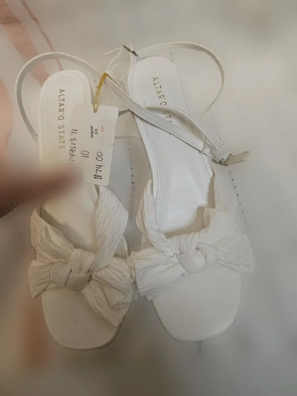 Altar'd State White Bow Sandals Womens 10 Strappy Block Heel New